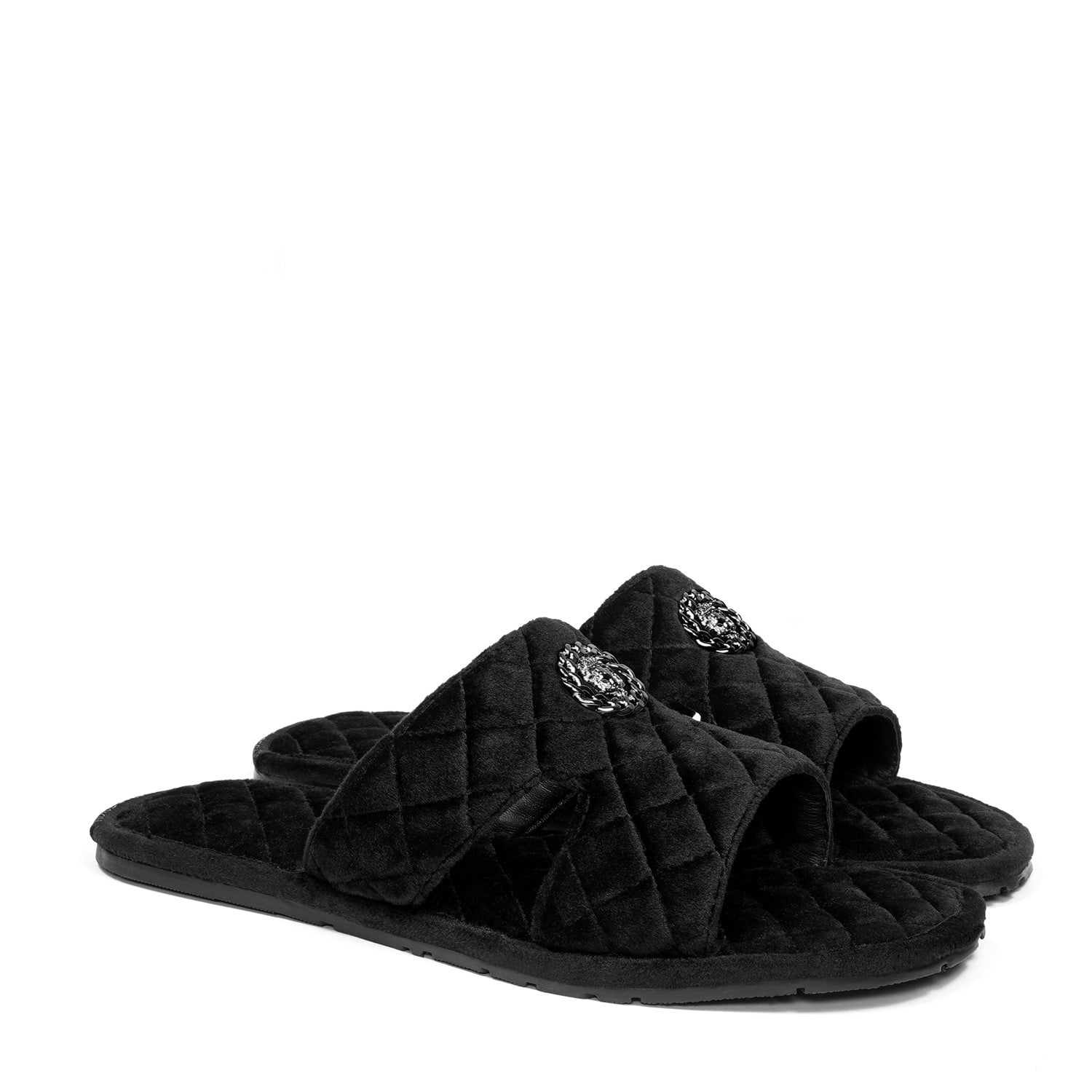 Italian Black Velvet Slipper with Diamond Stitched Broader Toe Strap