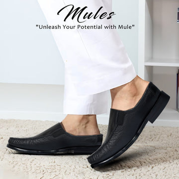 Textured Black Moccasin Mules