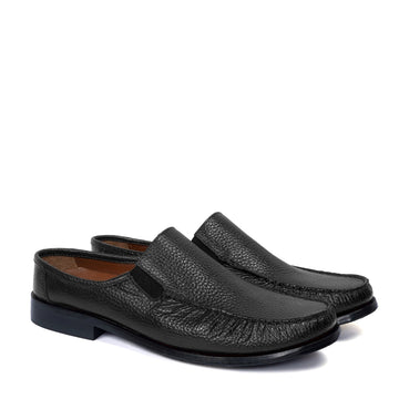 Textured Black Moccasin Mules