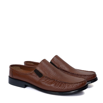 Moccasin Style Men's Mule In Textured Tan Leather