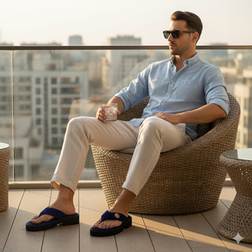 V-Strap Chunky Sole Slipper in Blue Italian Velvet