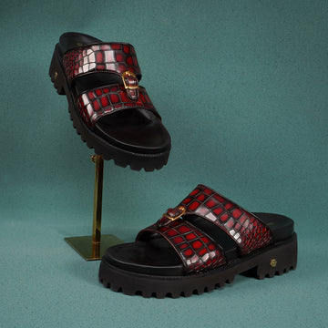 Wine Deep Cut Croco Super Chunky Slide-in Slippers