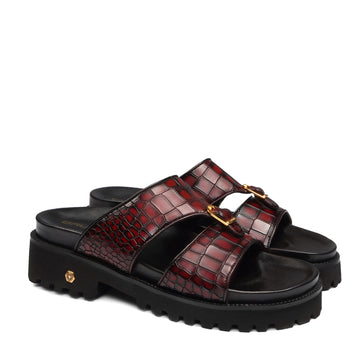 Wine Deep Cut Croco Super Chunky Slide-in Slippers