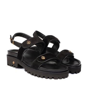 Black Premium Italian Velvet Double Strap Super Chunky Sandals