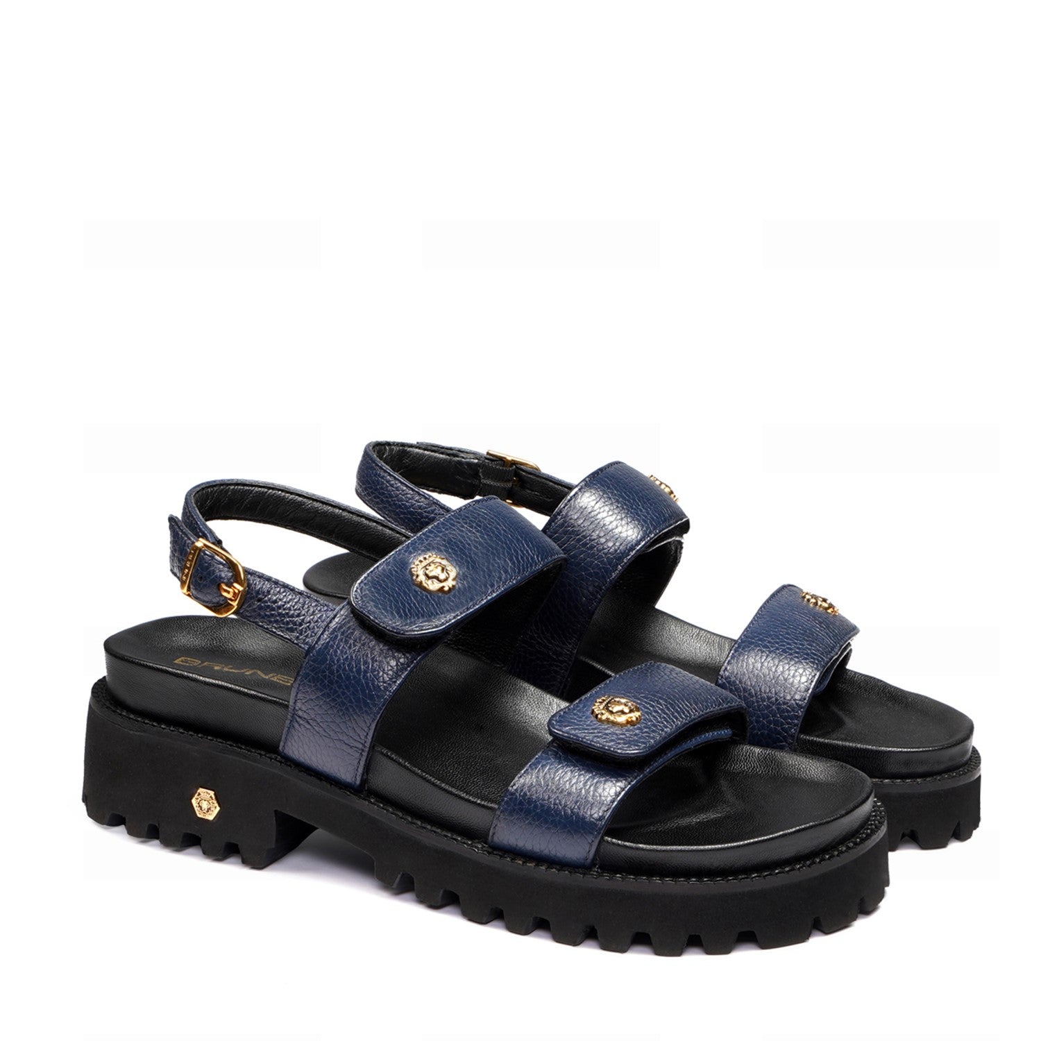 Blue Milled Leather Double Strap Super Chunky Sandals