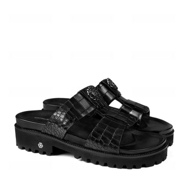 Deep Cut Croco Comfy Black Super Chunky Slide-in Slippers