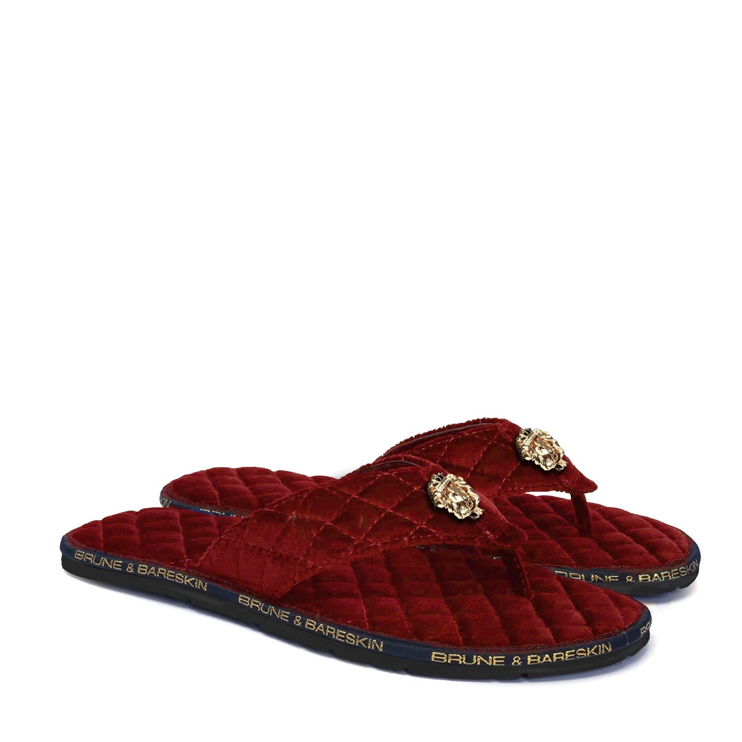 Red Velvet Slippers with 3D Lion Logo
