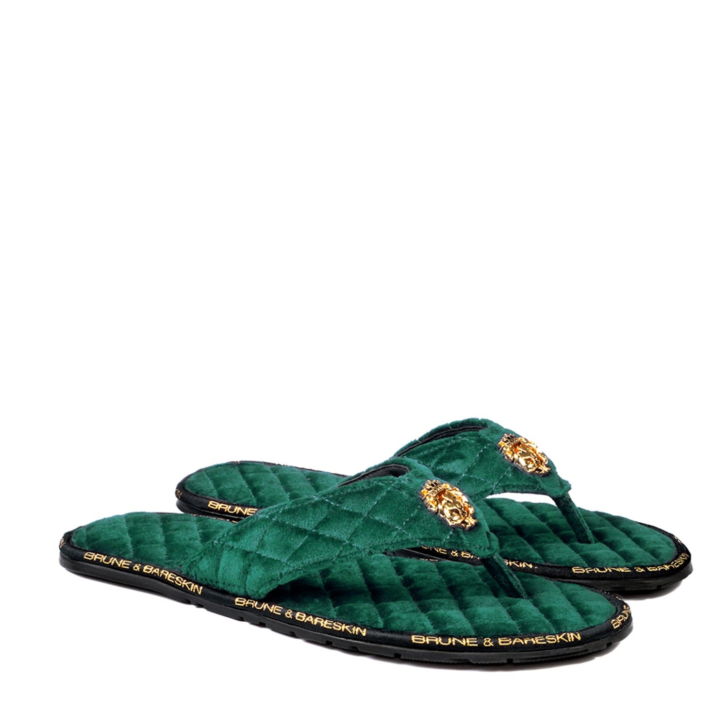 Green Velvet Slippers with 3D Lion Logo