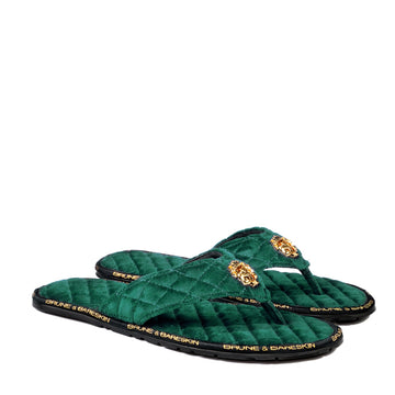 Green Velvet Slippers with 3D Lion Logo