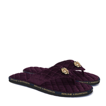 Purple Velvet Slippers with 3D Lion Logo
