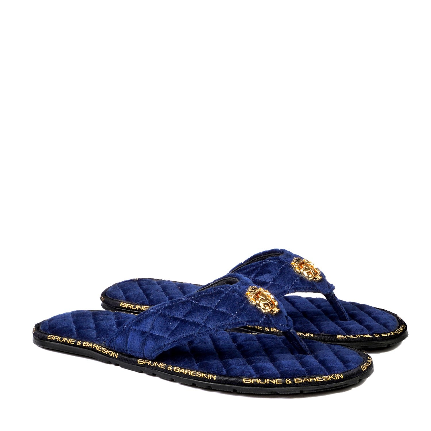 Blue Velvet Slippers with 3D Lion Logo
