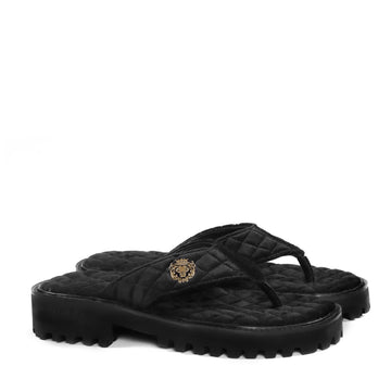 Velvet V Strap Super Chunky Slide-in Slippers