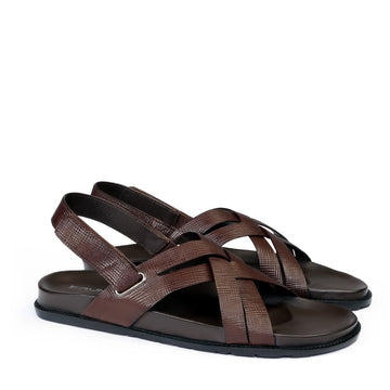 Cross Strap Dark Brown Saffiano  Leather Sandals