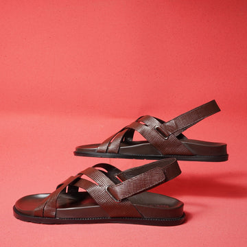 Cross Strap Dark Brown Saffiano  Leather Sandals