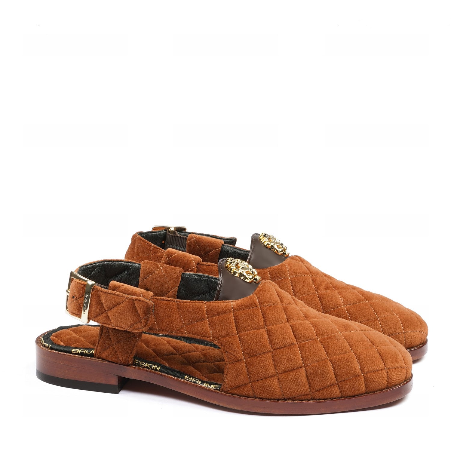 Tan Velvet Diamond Stitched 3D Lion Logo Peshawari Sandals