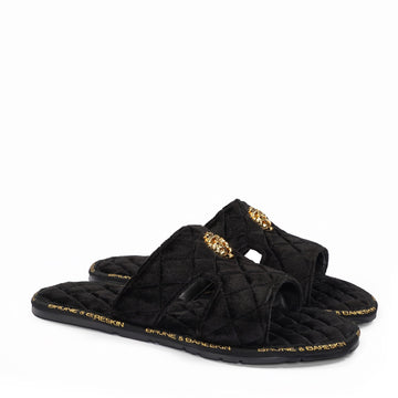 Italian Black Velvet Slipper with Broader Toe Strap