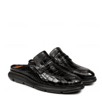 Black Croco Embossed Light Weight Mules