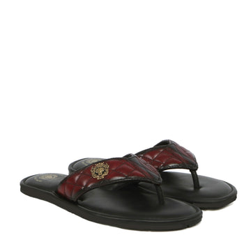 Quilted V-Strap with Padded Base Slippers in Wine Leather By Brune & Bareskin