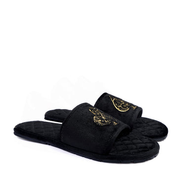 Golden Poker Detailed Embroidery Super Soft Base Black Velvet Slide-in