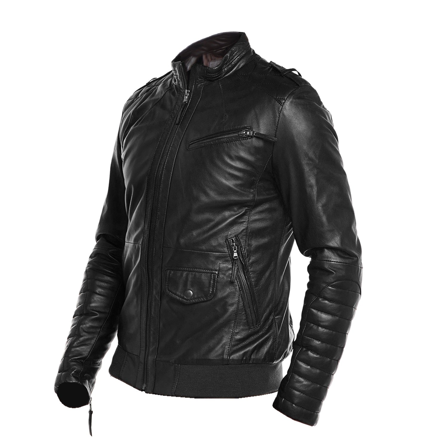 Slim Fit Black leather jacket - Main Image