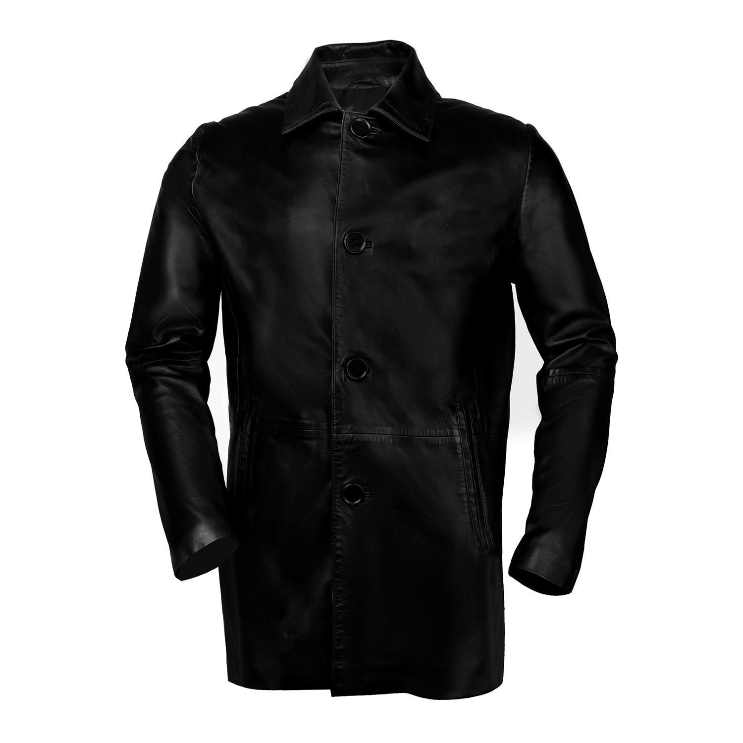 Long Shirt Style Collar Black Leather Jacket For Men By Brune & Bareskin