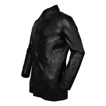 Men\'S Long Sleeves Black Leather Jacket by Brune & Bareskin