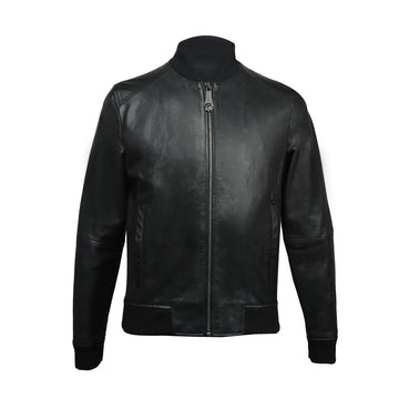 Ribbed Style Leather Bomber Jacket For Men