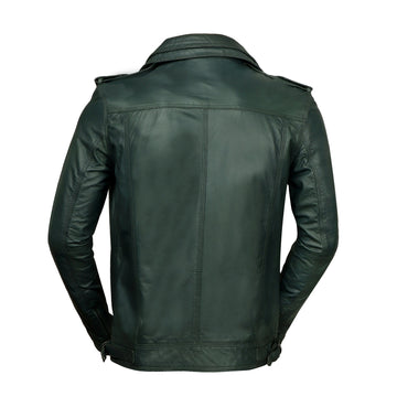 Double Collar Slim-Fit Multi Pockets Men's Green Leather Jacket By Brune & Bareskin