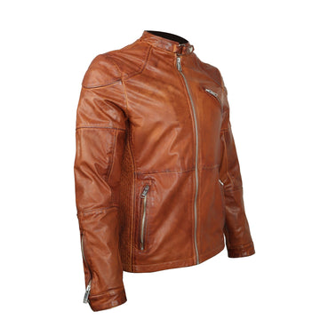 Modern Look Zip Closure Tan Leather Jacket By Brune & Bareskin