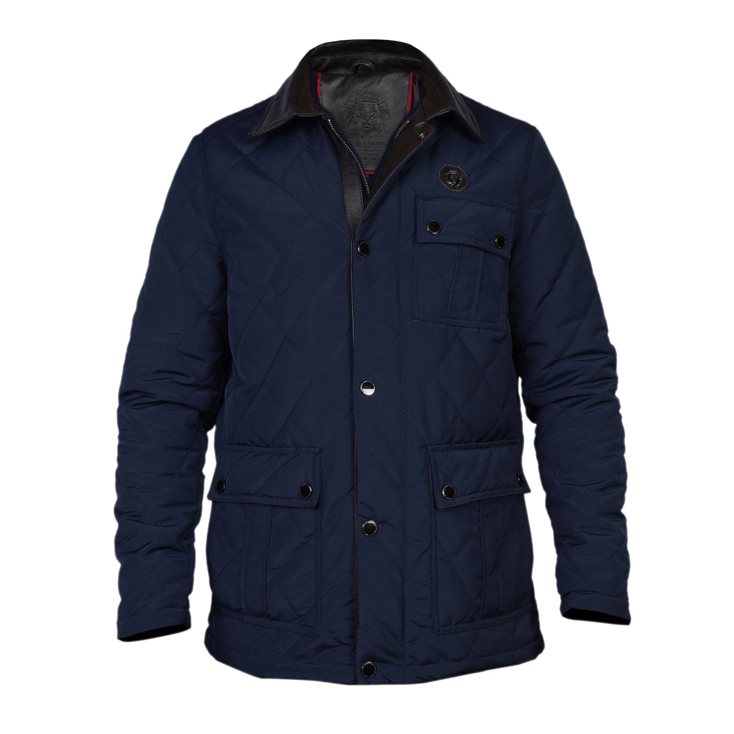 Contrasting Blue Puffer Jacket with Multi Flap Pockets