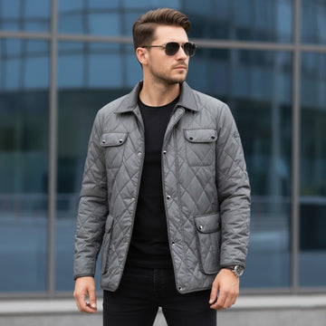Grey Diamond-Stitched Puffer Jacket
