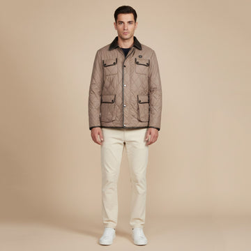 Dark Brown Diamond-Stitched Puffer Jacket