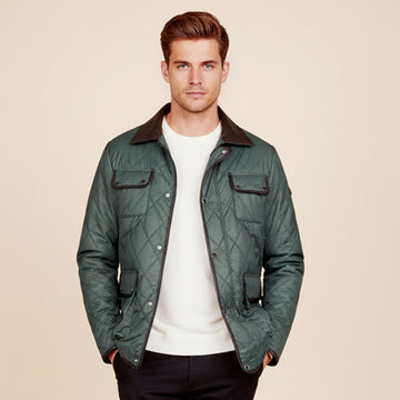 Green Diamond-Stitched Puffer Jacket