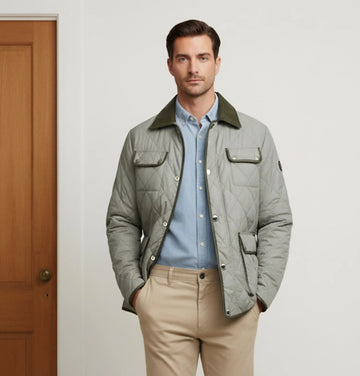 Mint Green Diamond-Stitched Puffer Jacket