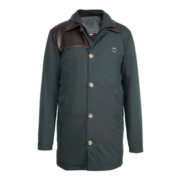 Green Premium Polyester Jacket with Genuine Leather Detailing