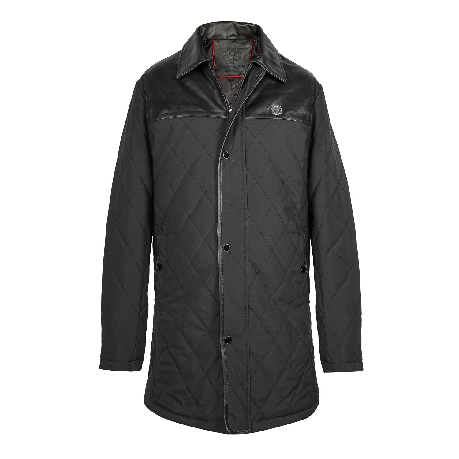 Quilted Puffer Jacket in Black with Leather Finish