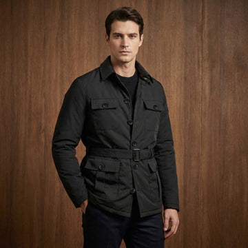 Premium Black Puffer Waist Belt Jacket