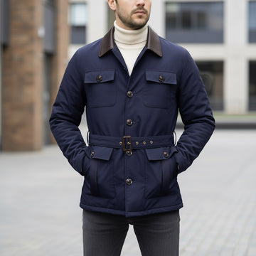 Premium Blue Puffer Waist Belt Jacket