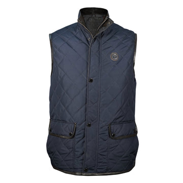 Puffer Navy Blue Vest with Dark Brown Leather Trims