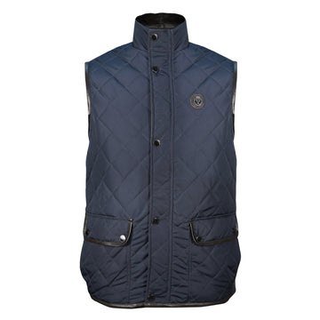 Puffer Navy Blue Vest with Dark Brown Leather Trims