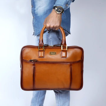 Tan Elegant Look Office Leather Briefcase By Brune & Bareskin