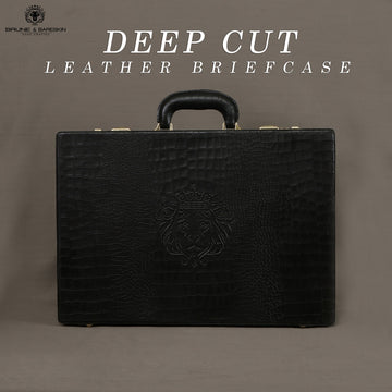 Black Office Briefcase With Secured Number Lock In Croco Textured Leather