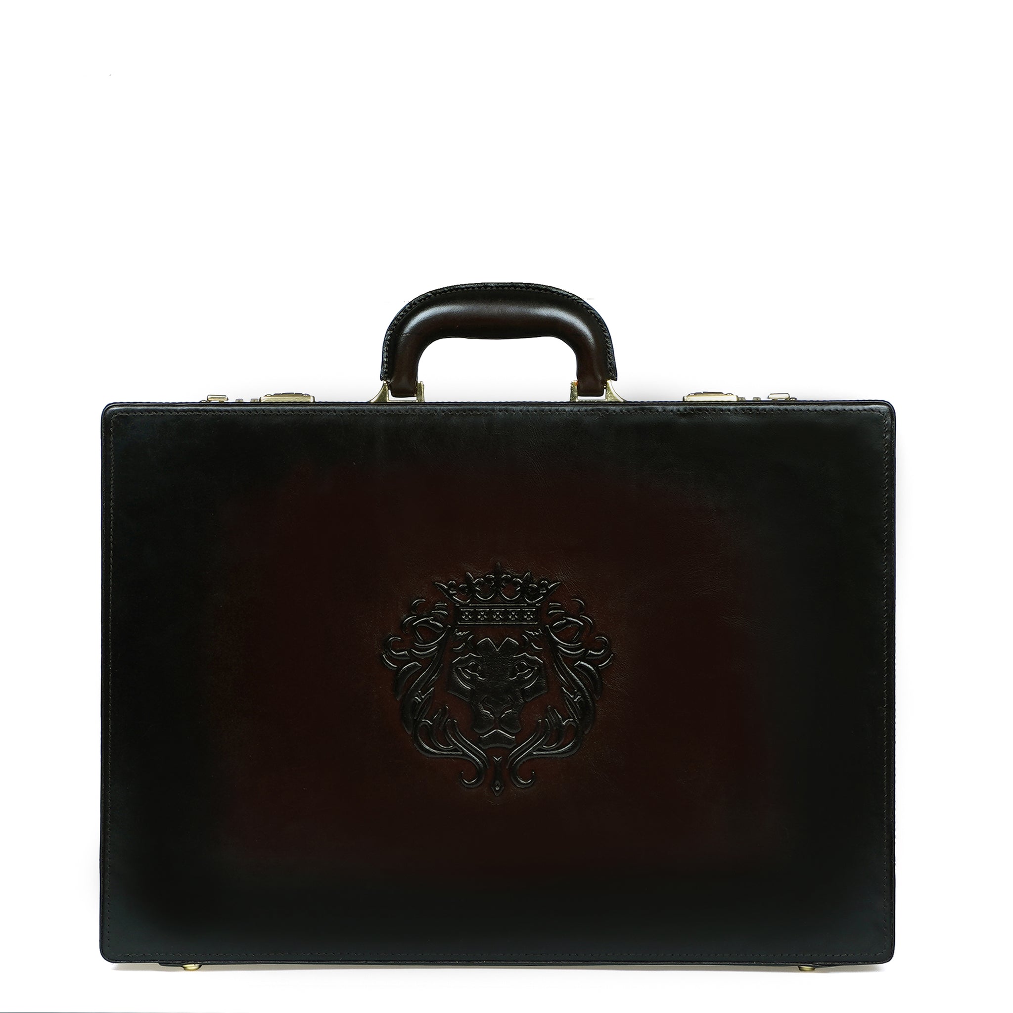 Hand Painted Office Briefcase In Dark Brown Leather Hard Case With Number Lock