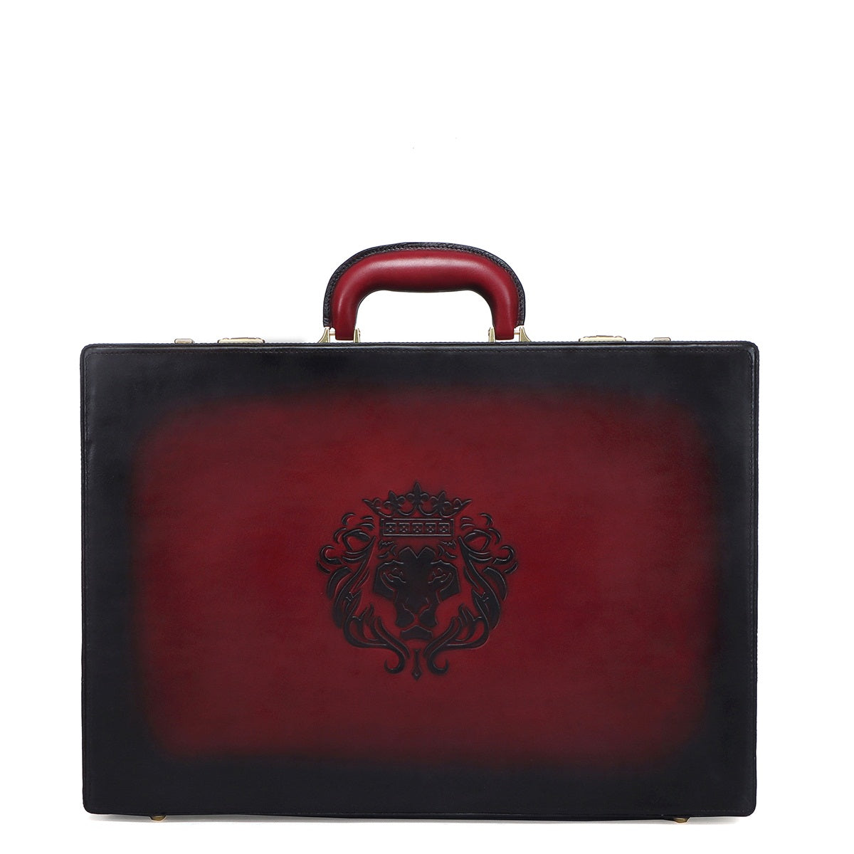 Hand-Painted Office Briefcase In Wine Leather Hard Case With Numeric Lock
