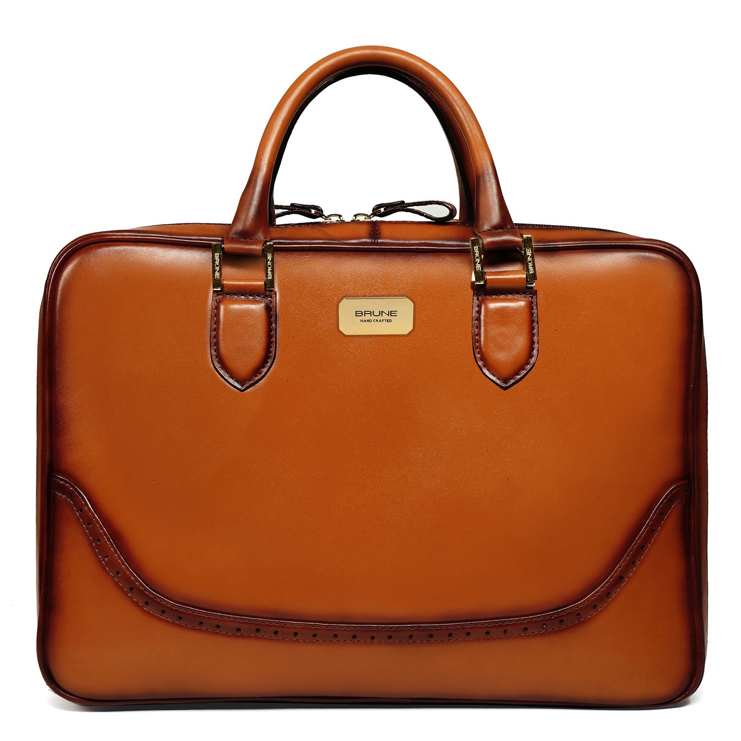 Leather Laptop/Office Tan Briefcase With Brogue Detailing