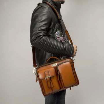 The Modern Quick Tan Office Briefcase With Extra Compartment By Brune & Bareskin
