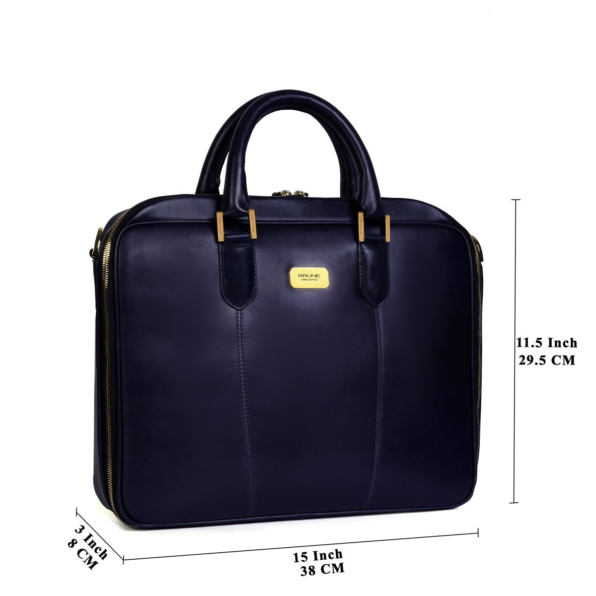 Navy Blue Office Briefcase with Padded Laptop Sleeve in Genuine Leathe