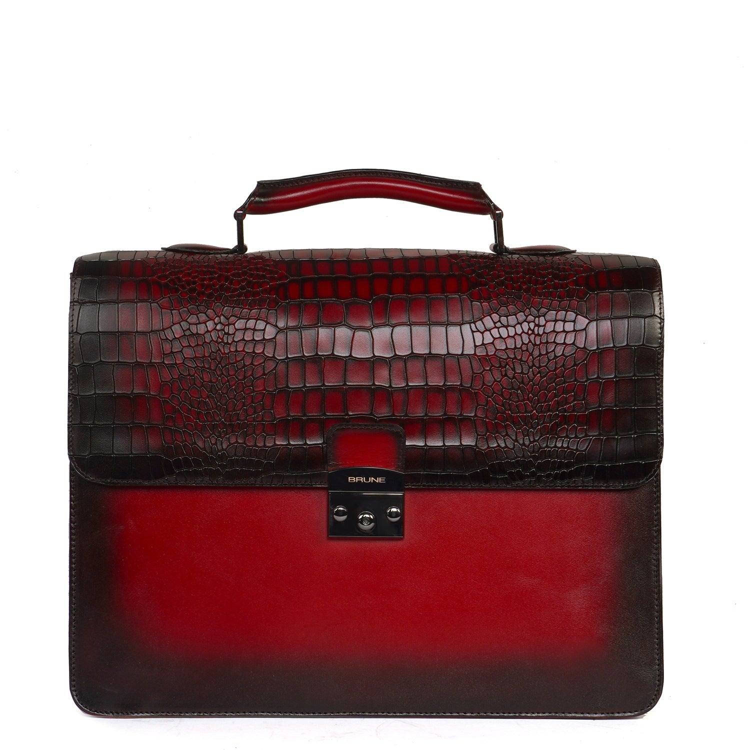 Office Briefcase in Wine Deep Cut Croco Leather
