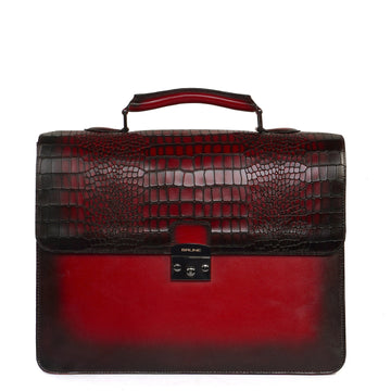 Office Briefcase in Wine Deep Cut Croco Leather