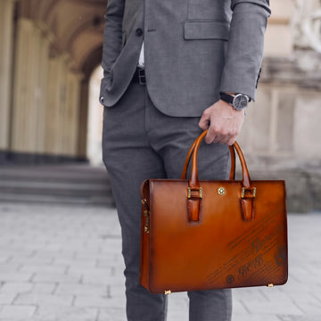 The Classic Number Lock Briefcase – Laser Engraved Leather Office Laptop Bag By Brune & Bareskin